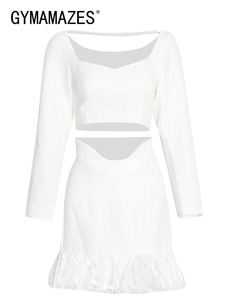 GYMAMAZES Sexy Slim White Suit For Women Square Collar Long Sleeve Tops High Waist Ruched A Line Mini Skirts Women's Suits 2022
GYMAMAZES Sexy Slim White Suit For Women Square Collar Long Sleeve Tops High Waist Ruched A Line Mini Skirts Women's Suits 2022