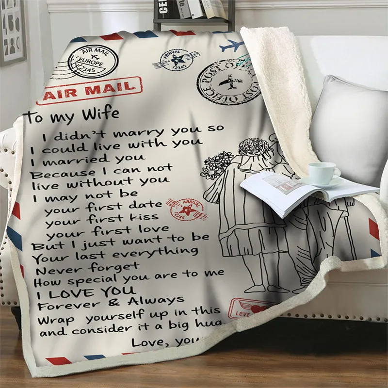 

Letter To My Wife Plush Throw Blanket Loving Gift Soft Warm Air Mail Envelope Blankets For Beds Sofa Home Decor Quilts Nap Cover