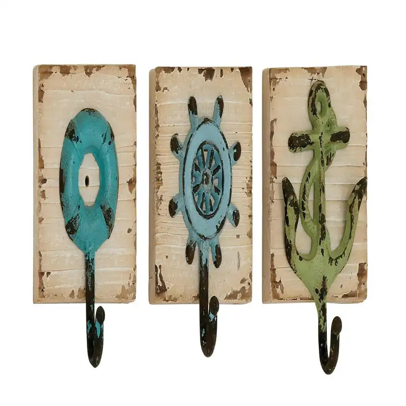 Set of 3 Coastal 7 Inch Distressed Fir Wood and Iron Square Wall Hooks Home Kitchen Accessories Organizer Tool 
Set of 3 Coastal 7 Inch Distressed Fir Wood and Iron Square Wall Hooks Home Kitchen Accessories Organizer Tool