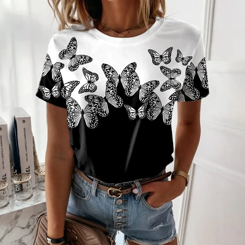Summer Women's Fashion Casual Print Short Sleeve T-shirt Butterfly Printed Graphic Tee Shirt Round Collar
Summer Women's Fashion Casual Print Short Sleeve T-shirt Butterfly Printed Graphic Tee Shirt Round Collar