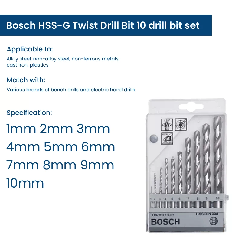 Сверла Bosch быстрорежущие металлические, спиральные сверла, высокоскоростные стальные быстрорежущие инструменты Bosch серии GSR/GBM/GSB
Сверла Bosch быстрорежущие металлические, спиральные сверла, высокоскоростные стальные быстрорежущие инструменты Bosch серии GSR/GBM/GSB