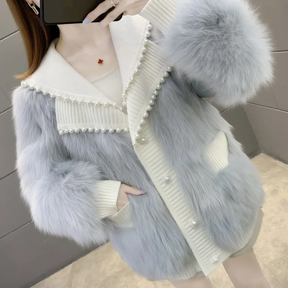 Winter Coat For Women's Small Fragrant Wind Faux Fox Fur Jacket Woman Fashion Beading Sweet Coats Autumn 2023 Thick Warm Outwear
Winter Coat For Women's Small Fragrant Wind Faux Fox Fur Jacket Woman Fashion Beading Sweet Coats Autumn 2023 Thick Warm Outwear
