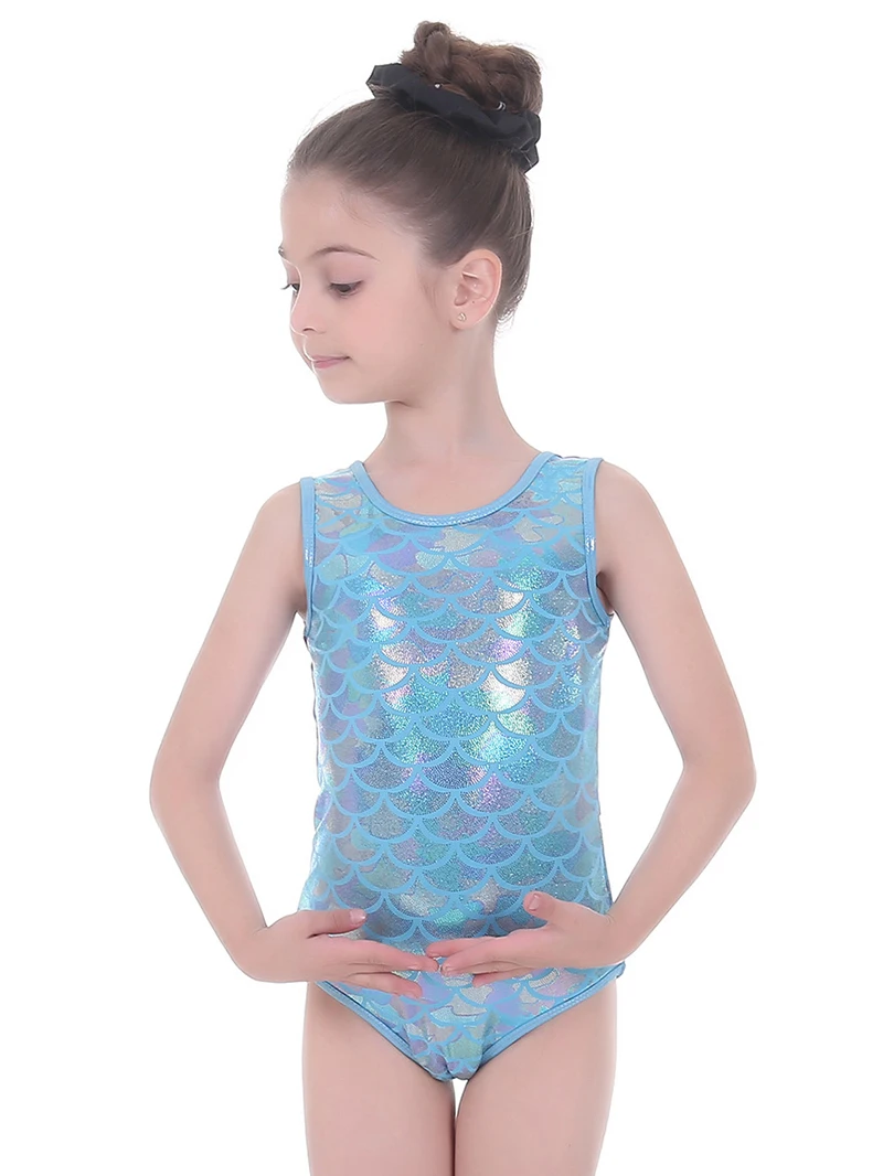 Kids Girls Bronzed Blue Fish Scales Print Back Cutout Gymnastics Performance Clothes Leotard Rhythmic Gym Suit Dancer Class
Kids Girls Bronzed Blue Fish Scales Print Back Cutout Gymnastics Performance Clothes Leotard Rhythmic Gym Suit Dancer Class