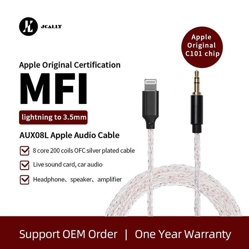 JCALLY AUX08L C101 Chip 8 Cores 200 coil OFC Silver Plated MiFi Light-ning to 3.5mm Audio cable for iphone ipad ipod
JCALLY AUX08L C101 Chip 8 Cores 200 coil OFC Silver Plated MiFi Light-ning to 3.5mm Audio cable for iphone ipad ipod