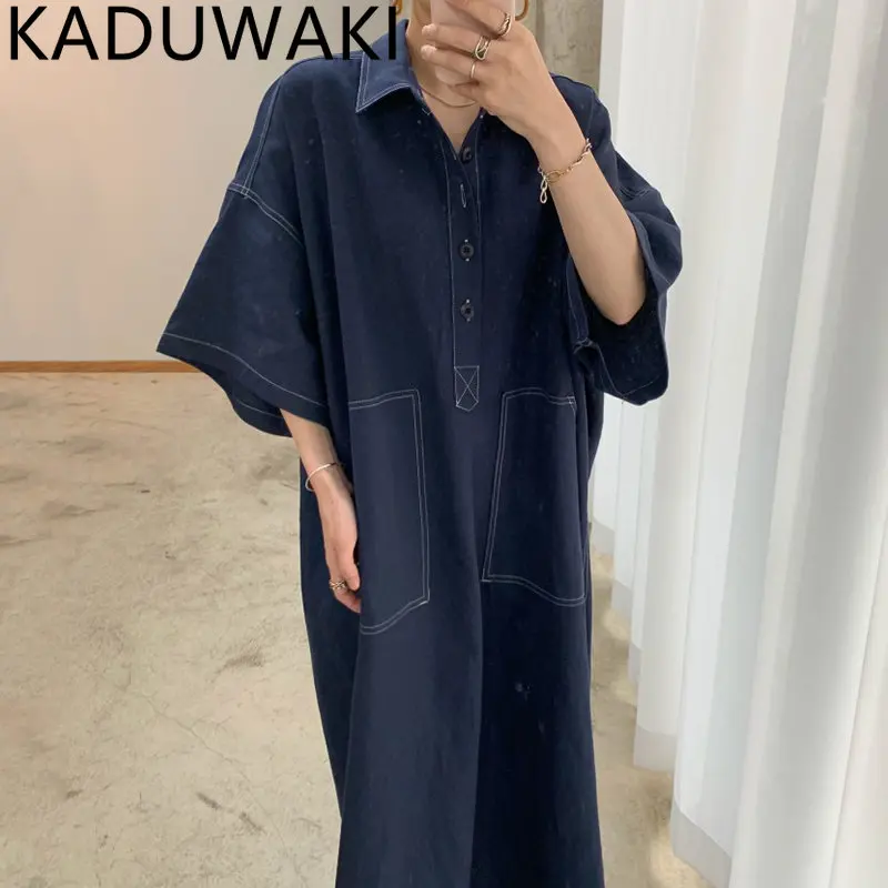 Korean Chic Turn Down Collar Shirt Dress Spring Summer Retro Pocket Design Loose Straight Half Sleeve Denim Dress for Women
Korean Chic Turn Down Collar Shirt Dress Spring Summer Retro Pocket Design Loose Straight Half Sleeve Denim Dress for Women