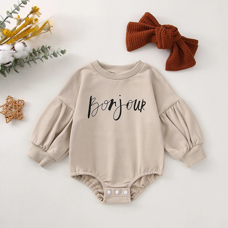 Autumn Infant Baby Girls Loose Romper Baby Girls Letter Printing Round Collar Long Puff Sleeve Triangle Bottom Jumpsuit Headwear
Autumn Infant Baby Girls Loose Romper Baby Girls Letter Printing Round Collar Long Puff Sleeve Triangle Bottom Jumpsuit Headwear