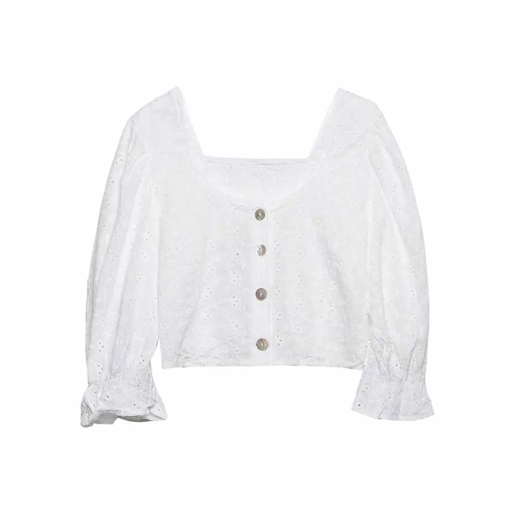 ZATRHMBM 2022 women's spring and summer new fashion hollow embroidery square collar short lantern sleeves blusas mujer
ZATRHMBM 2022 women's spring and summer new fashion hollow embroidery square collar short lantern sleeves blusas mujer