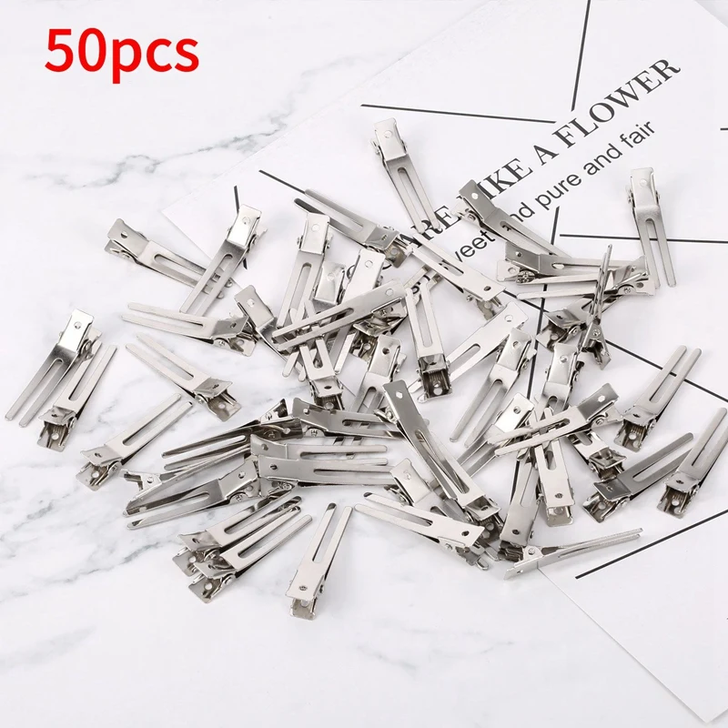 

Hairdressing Double Prong Pin Curl Setting Section Metal Alligator Clips Hairpins