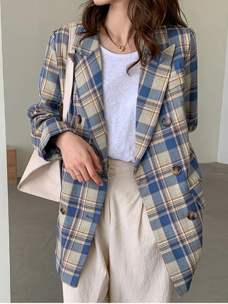 Korean Fashion Women Elegant Casual Plaid Blazer Autumn Long Sleeve Vintage Oversized Blaser Jackets Female Outerwear Suit Coat
Korean Fashion Women Elegant Casual Plaid Blazer Autumn Long Sleeve Vintage Oversized Blaser Jackets Female Outerwear Suit Coat