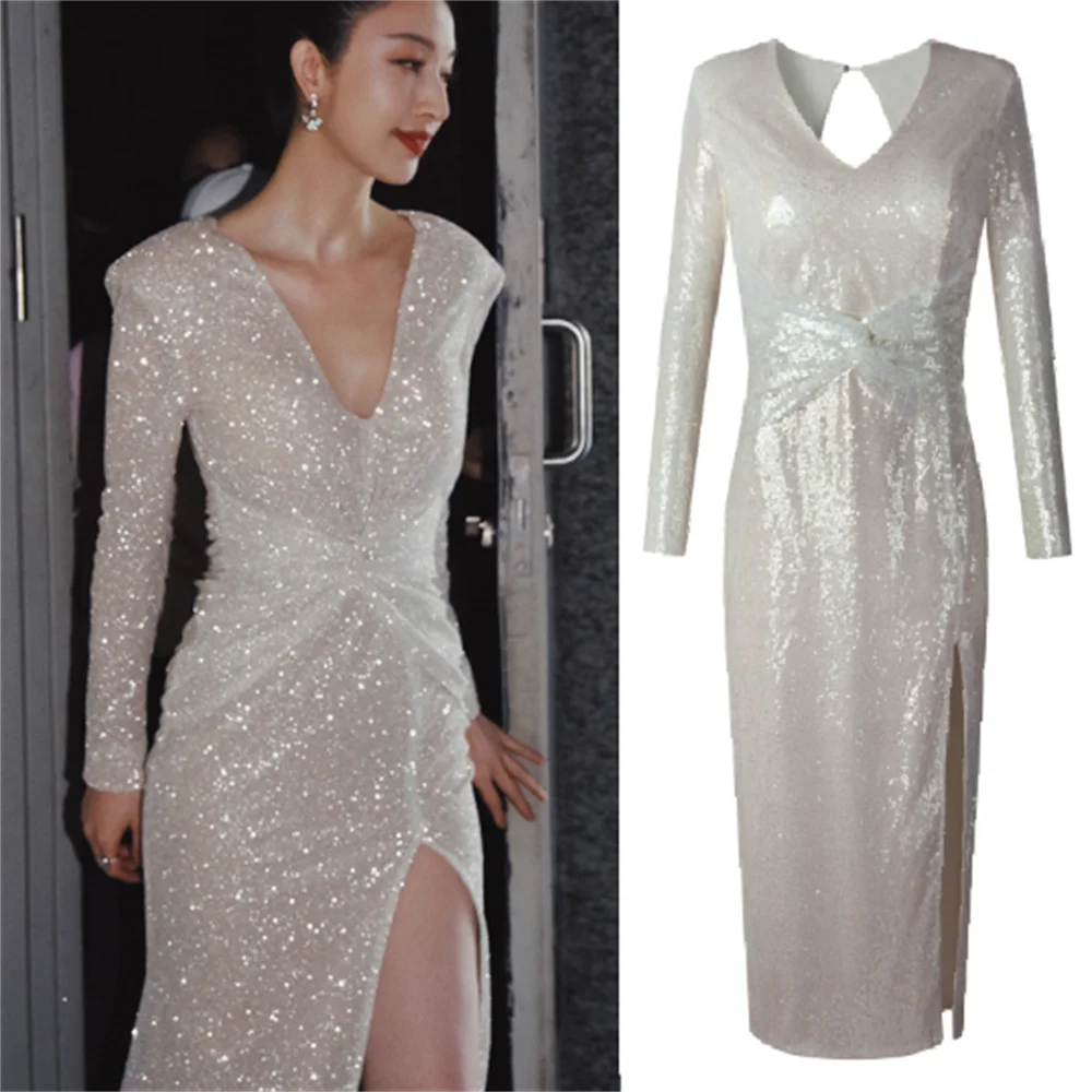 Дизайнерское элегантное женское платье с v-образным вырезом, весеннее платье-Русалка с блестками, облегающее длинное платье
Дизайнерское элегантное женское платье с v-образным вырезом, весеннее платье-Русалка с блестками, облегающее длинное платье