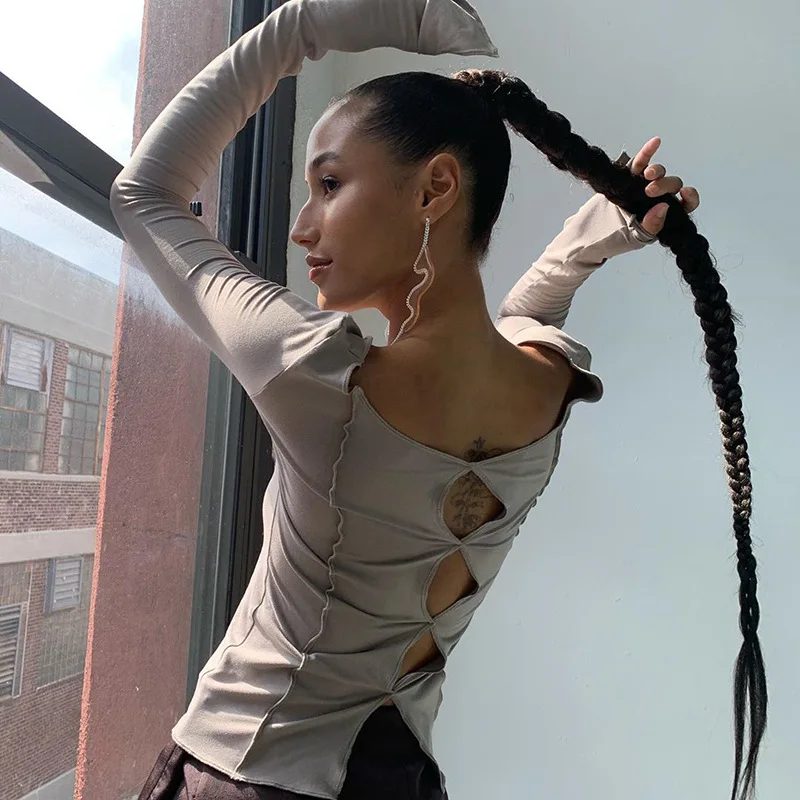 Осенняя одежда, футболки, Женский облегающий Топ с длинным рукавом и вырезами, с дырками
Осенняя одежда, футболки, Женский облегающий Топ с длинным рукавом и вырезами, с дырками