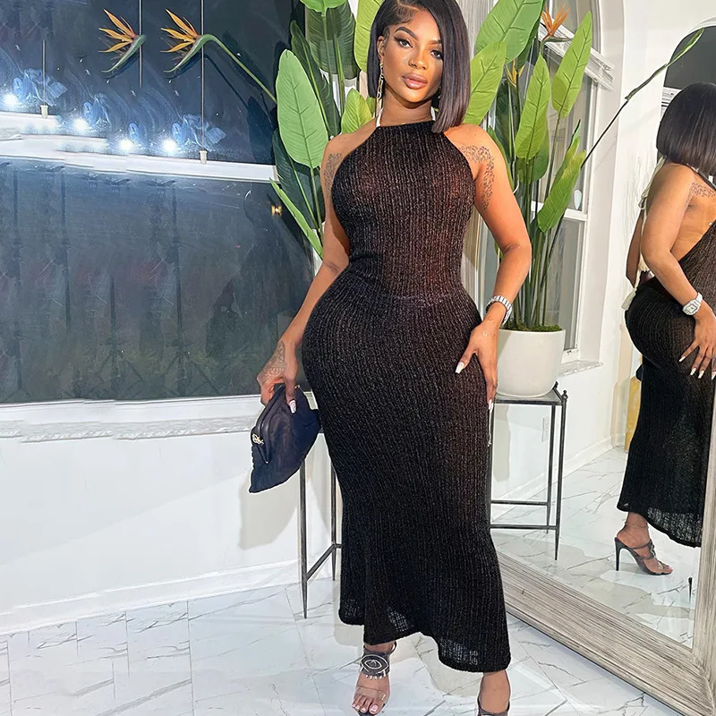 Women Rip Knitted Bodycon Maxi Dress Sexy Sleeveless Lace Up Halter Backless Long Club Party Robe Vacation Beach Summer Outfits
Women Rip Knitted Bodycon Maxi Dress Sexy Sleeveless Lace Up Halter Backless Long Club Party Robe Vacation Beach Summer Outfits