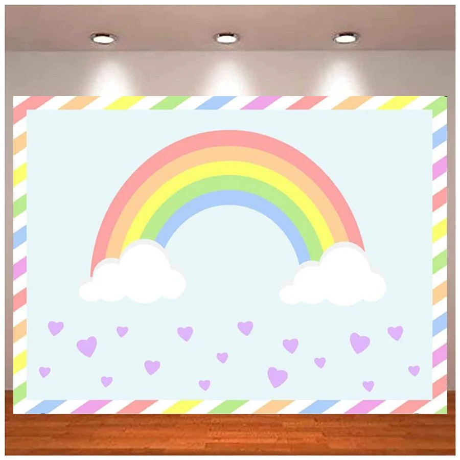 

Photography Backdrop Rainbow Baby Shower Color Stripes Love Heart Baby 1st Birthday Party Photo Background Studio Banner Decor