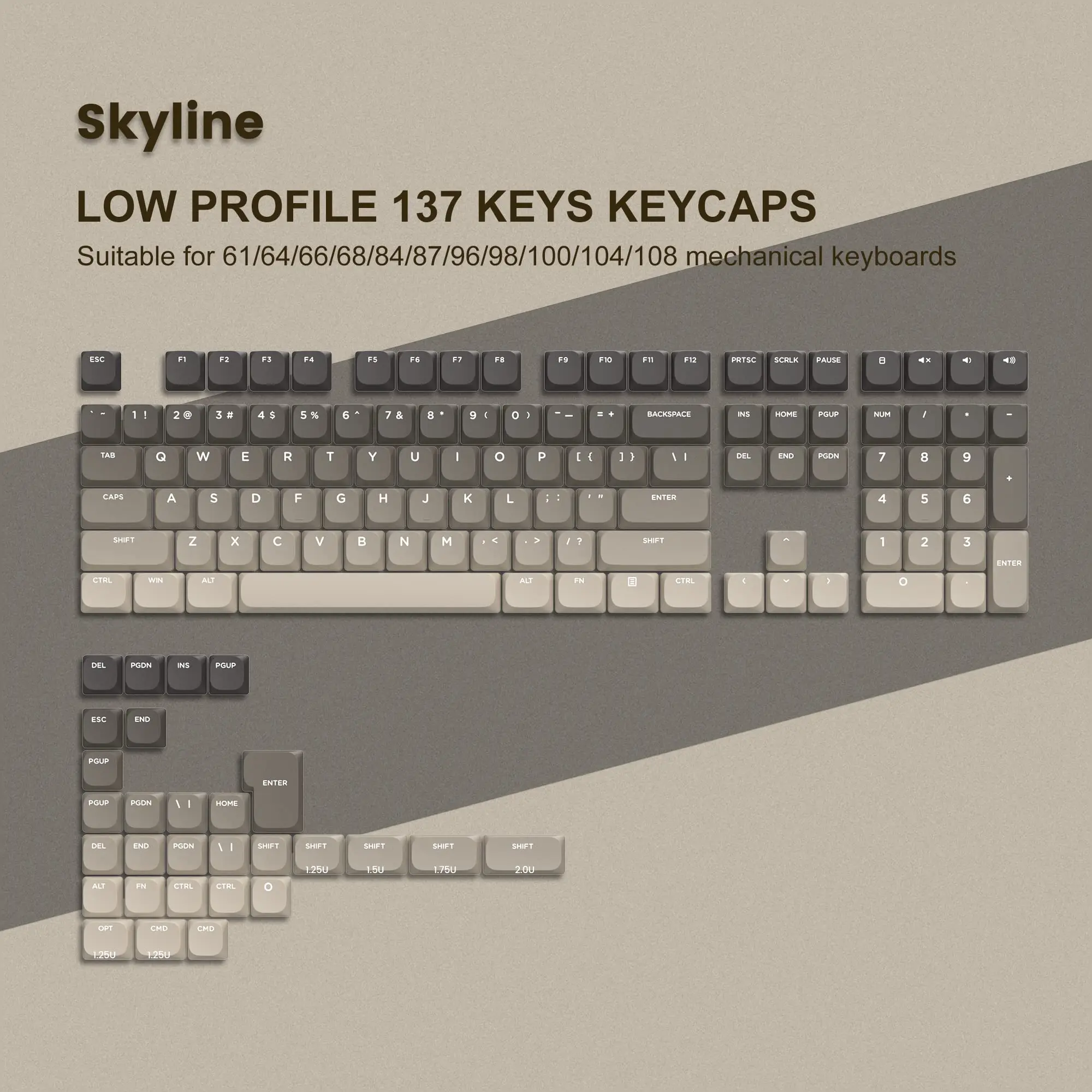 

137 клавиши низкопрофильные градиентные серые двойные выстрелы PBT колпачки для клавиш 60% 65% 75% Gateron Cherry MX переключатели механическая клавиатура