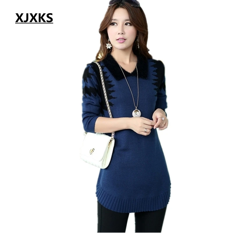 XJXKS Turn-down collar sweater dress women plus size pullover long sweater print basic slim ropa mujer wool cashmere sweater
XJXKS Turn-down collar sweater dress women plus size pullover long sweater print basic slim ropa mujer wool cashmere sweater