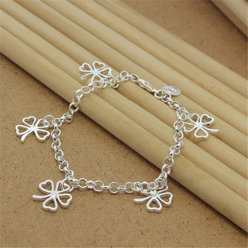 High Quality 925 Sterling Silver Bracelet Four Leaf Clover Bracelet 8 Inches For Women & Men Party Charm Jewelry Gifts
High Quality 925 Sterling Silver Bracelet Four Leaf Clover Bracelet 8 Inches For Women & Men Party Charm Jewelry Gifts
