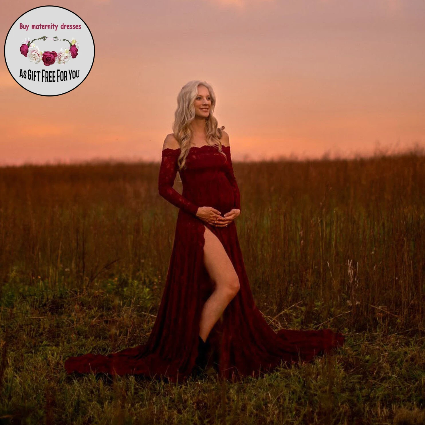 Maternity Off Shoulder Lace split Gown Maxi Photography Dress for Photo Shoot Photo Props Dress
Maternity Off Shoulder Lace split Gown Maxi Photography Dress for Photo Shoot Photo Props Dress