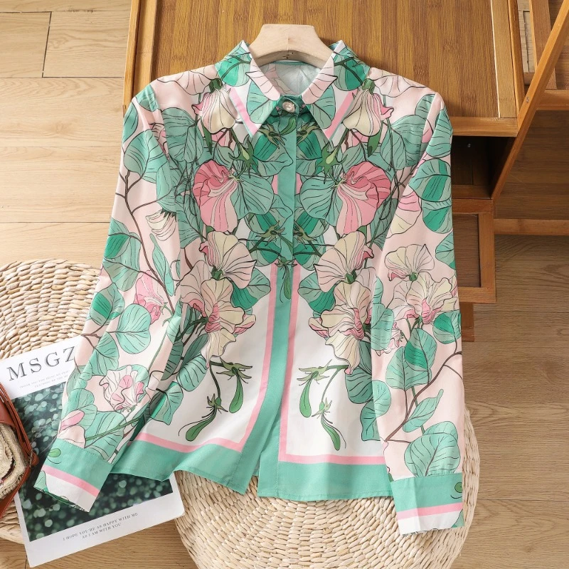 Silk Casual Women's Shirts Fashion Satin Prints Blouses Loose Long Sleeves Ladies Clothing Summer 2023 New Women Tops
Silk Casual Women's Shirts Fashion Satin Prints Blouses Loose Long Sleeves Ladies Clothing Summer 2023 New Women Tops