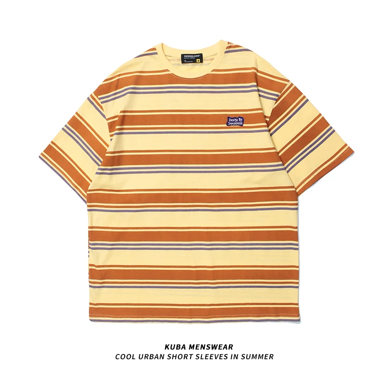 Simple Color Matching Stripes Are Short In Summer. Sleeve T Men's and Women's Fried Street Joker Large Size Ironing Loose
Simple Color Matching Stripes Are Short In Summer. Sleeve T Men's and Women's Fried Street Joker Large Size Ironing Loose