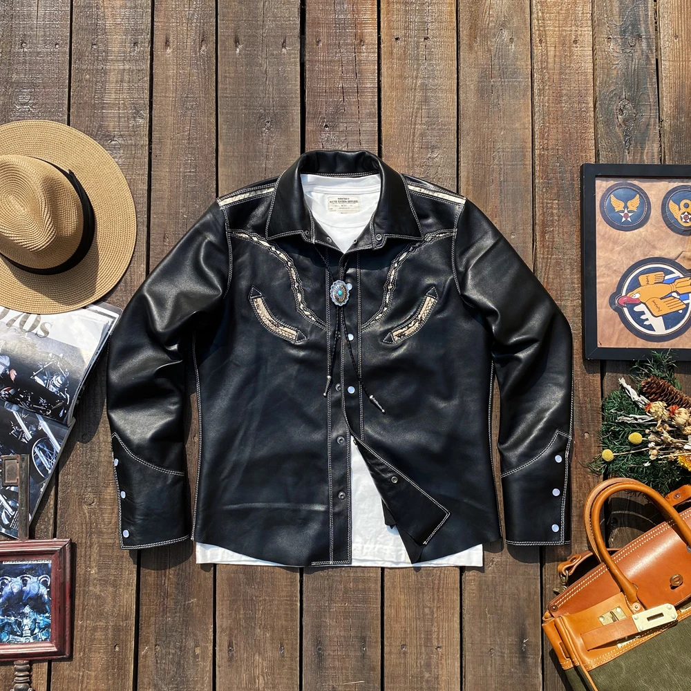 No coating water dyed sheep skin western shirt with long sleeves leather shirt
No coating water dyed sheep skin western shirt with long sleeves leather shirt