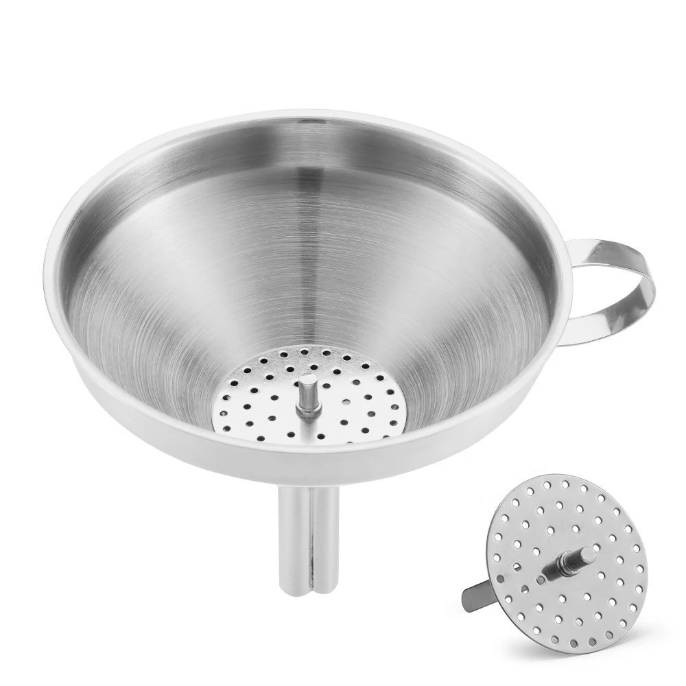 Stainless Steel Kitchen Funnel With Detachable Filter For Transporting Liquids& Fluid, Adding Ingredients Jams And Marmalades To 
Stainless Steel Kitchen Funnel With Detachable Filter For Transporting Liquids& Fluid, Adding Ingredients Jams And Marmalades To