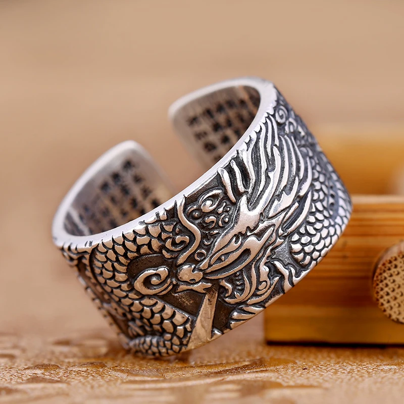 

Новинка мужское серебряное кольцо ручной работы в форме сердца и дракона властное Ретро тренд открытия индивидуальное модное кольцо ювели...