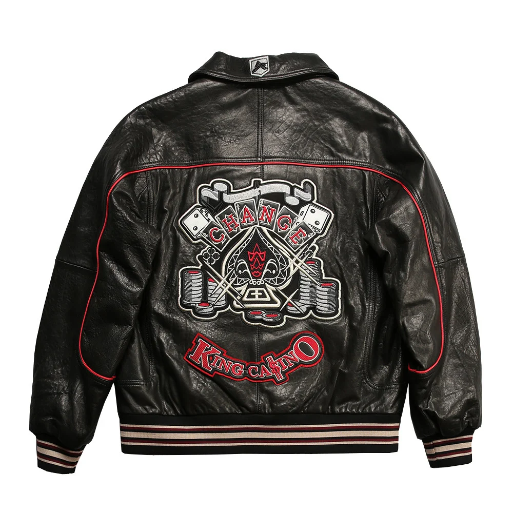 Winter Fat Plus Size Casual Moto & Biker Embroidered Playing Cards Men's Leather Blister Thicken Sheepskin Jacket
Winter Fat Plus Size Casual Moto & Biker Embroidered Playing Cards Men's Leather Blister Thicken Sheepskin Jacket