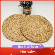 1pc Handmade Straw Woven Placemats for Dining Table Wicker Natural Round Straw Farmhouse Heat Resistant Place Mats