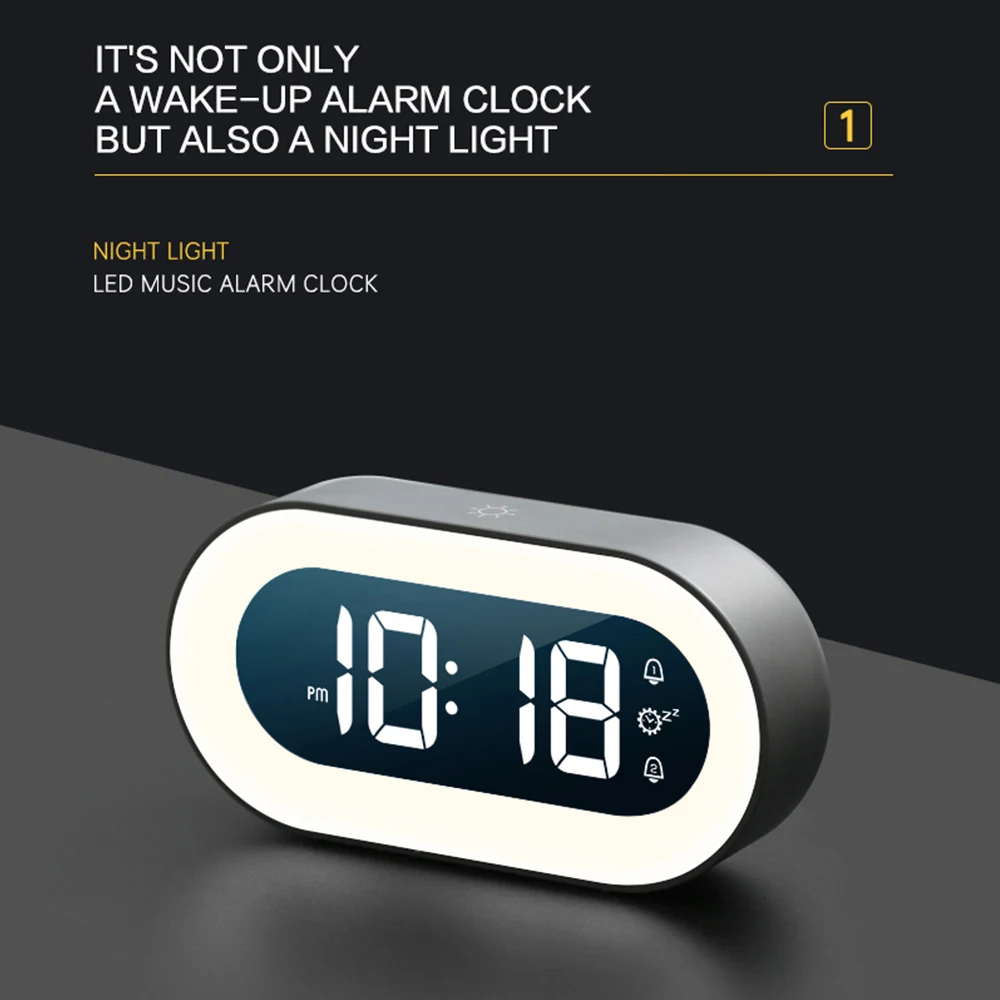 Music LED Digital Alarm Clock Voice Control Night Light Design Desktop Clocks Home Table Decoration Built-in 1200mAh Battery
Music LED Digital Alarm Clock Voice Control Night Light Design Desktop Clocks Home Table Decoration Built-in 1200mAh Battery