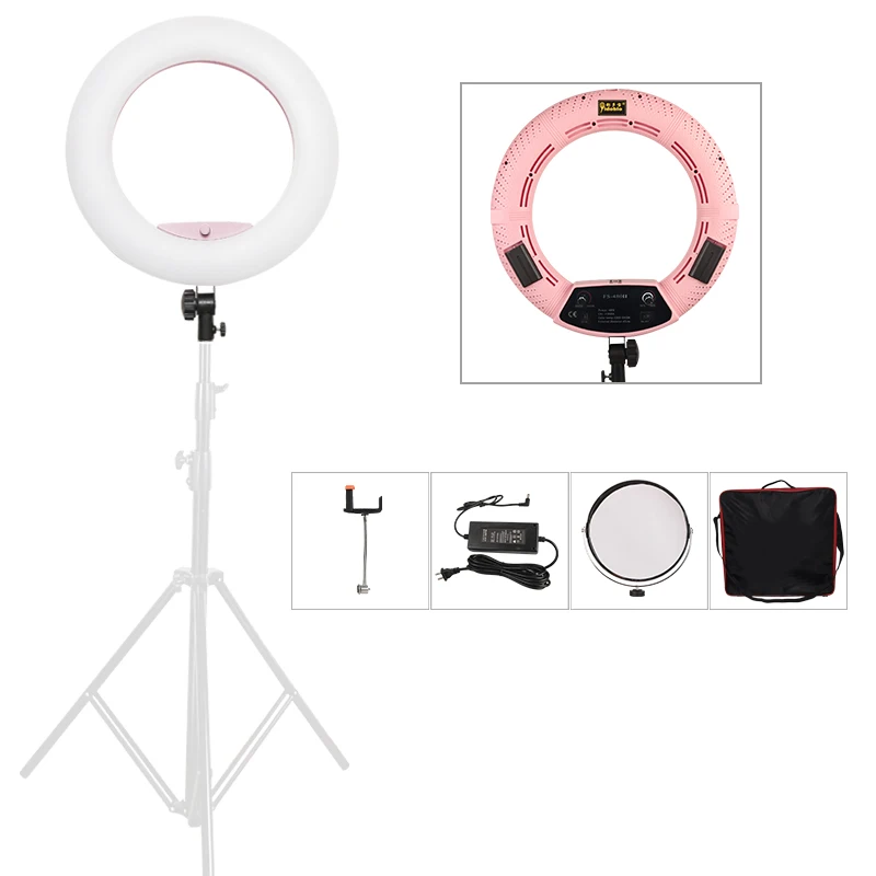 

Yidoblo Pink FS-480II Camera Photo/Studio/Phone/Video 18' 48W 240 LEDs Ring Light + Bag 5500K Photography Dimmable Ring Lamp Kit