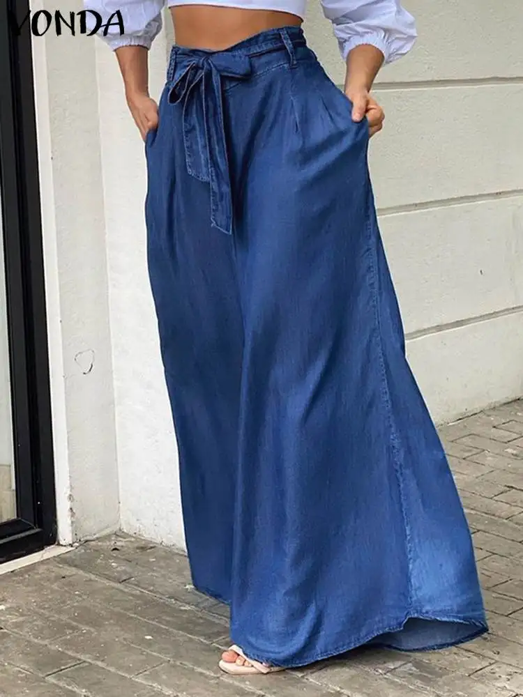 VONDA 2023 Autumn High Waist Party Fake Denim Pants Women Long Pants Casual Loose Pantalon Solid Palazzo Streetwear Oversized
VONDA 2023 Autumn High Waist Party Fake Denim Pants Women Long Pants Casual Loose Pantalon Solid Palazzo Streetwear Oversized