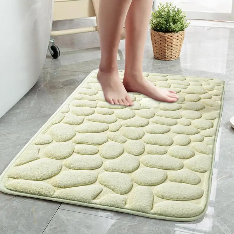 

Non-slip Carpet In Bathtub Floor Rug Shower Room Doormat Memory Foam Pad Cobblestone Embossed Bathroom Bath Mat Coral Fleece