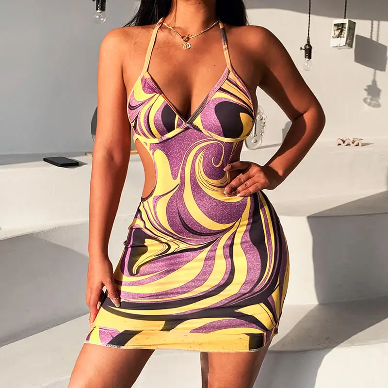 Europe and the United States PrintingVWomen's Collar Lace-up Halter Dress Slim Fit Backless Sleeveless Hot Girl Wave Edge Hip Sk
Europe and the United States PrintingVWomen's Collar Lace-up Halter Dress Slim Fit Backless Sleeveless Hot Girl Wave Edge Hip Sk