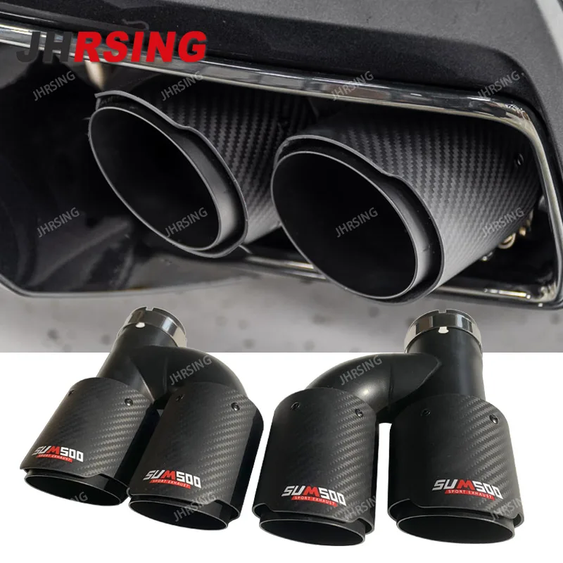 

1pair Car Carbon Fiber Muffler Tip H Shape Double Exit Exhaust Pipe Mufflers Nozzle Decoration Universal Stainless MATTE Black