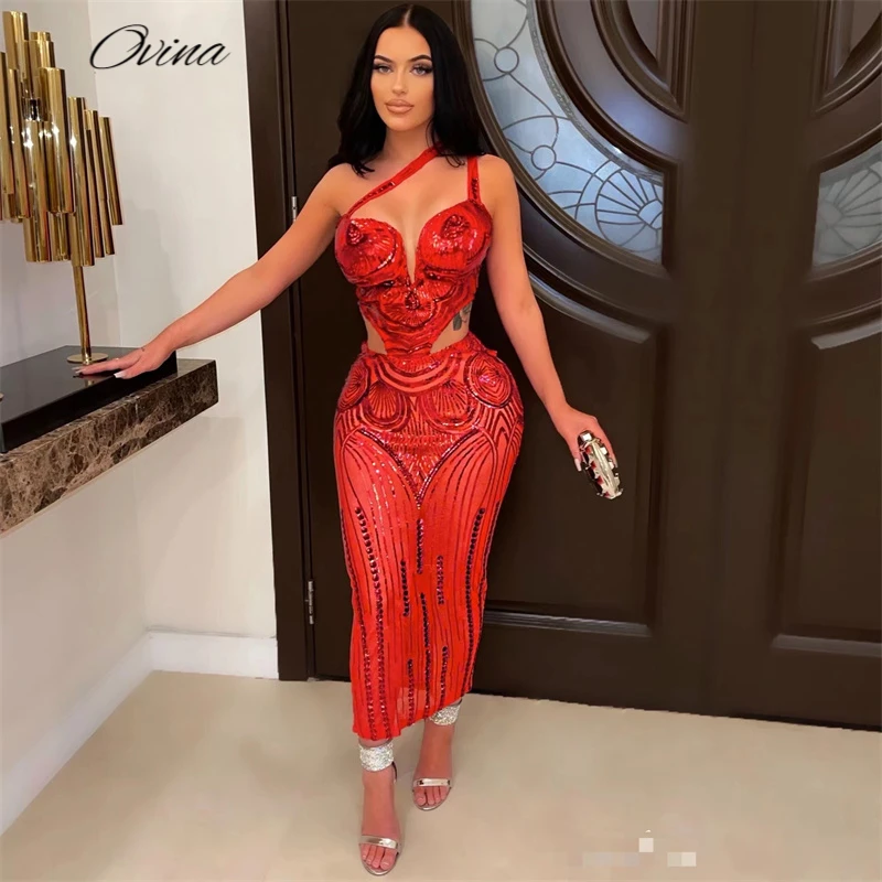 Ovina Red Sparkling Sequin Dress 2022 Fall Women Sexy Spaghetti Strap Waist Cutout Design Mid-Calf Club Party Dress
Ovina Red Sparkling Sequin Dress 2022 Fall Women Sexy Spaghetti Strap Waist Cutout Design Mid-Calf Club Party Dress