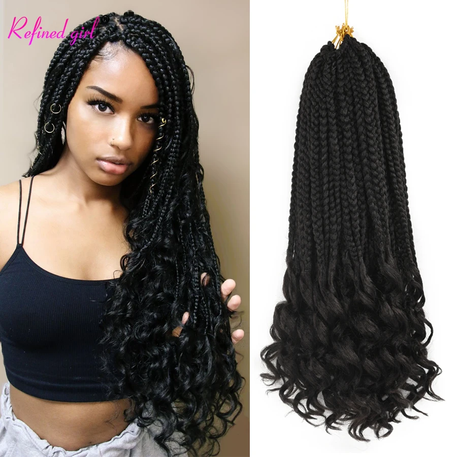 

Crochet Hair Box Braids Curly Ends Synthetic Black Brown Ombre Braid 14 18 24 Inch Long Braiding Hair Extensions 22 Strands/pc