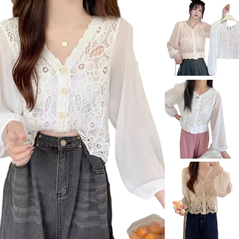 French Patchwork Blouse Hollow Crochet Shirt Fashion V Neck Cardigans for Women
French Patchwork Blouse Hollow Crochet Shirt Fashion V Neck Cardigans for Women
