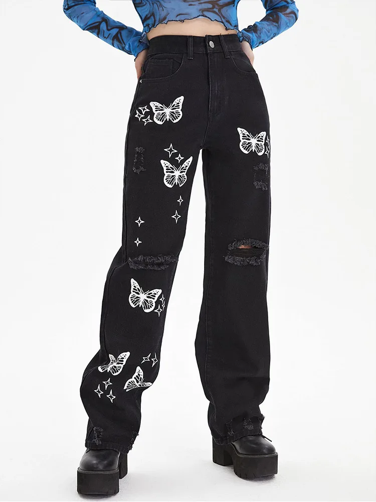 Ripped Jeans Women Straight Leg Mom Jeans High Waist Loose Fit Pants Denim Butterfly Print Cotton Trousers Streetwear 2022 New
Ripped Jeans Women Straight Leg Mom Jeans High Waist Loose Fit Pants Denim Butterfly Print Cotton Trousers Streetwear 2022 New