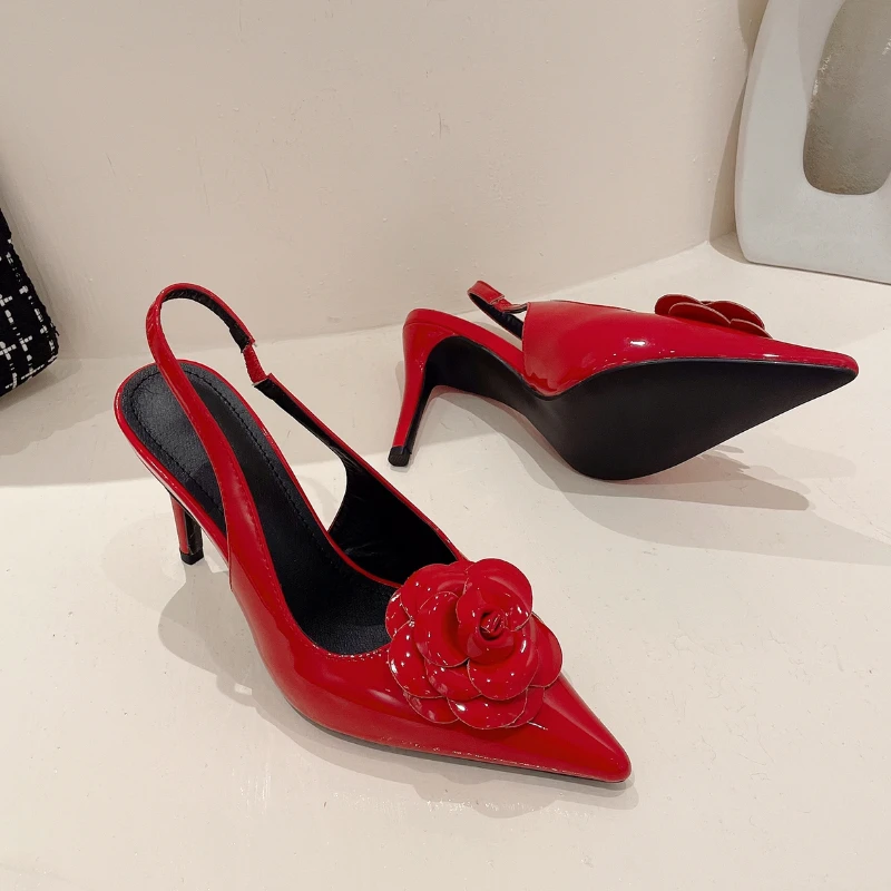 Pointed Patent Leather Flower Buckle Women's Sandals Stiletto High Heels Solid Color Slingback Elegant Dress Shoes Party Pumps
Pointed Patent Leather Flower Buckle Women's Sandals Stiletto High Heels Solid Color Slingback Elegant Dress Shoes Party Pumps