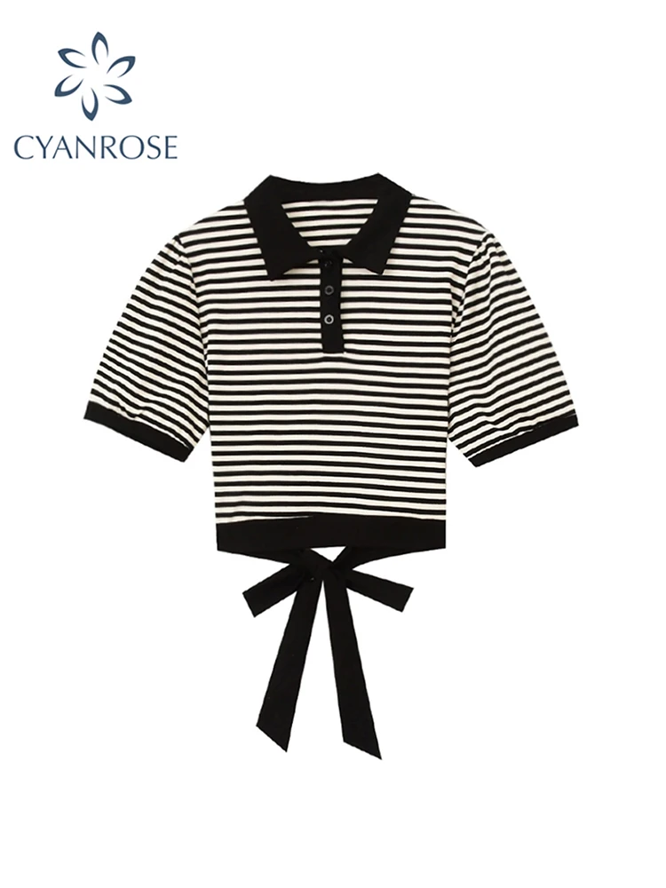 Women's Polo-Neck T Shirt Y2k Black Striped Short Sleeve Tee Top Korean 90s Vintage Harajuku Bandage T Shirts Top Clothes Summer
Women's Polo-Neck T Shirt Y2k Black Striped Short Sleeve Tee Top Korean 90s Vintage Harajuku Bandage T Shirts Top Clothes Summer