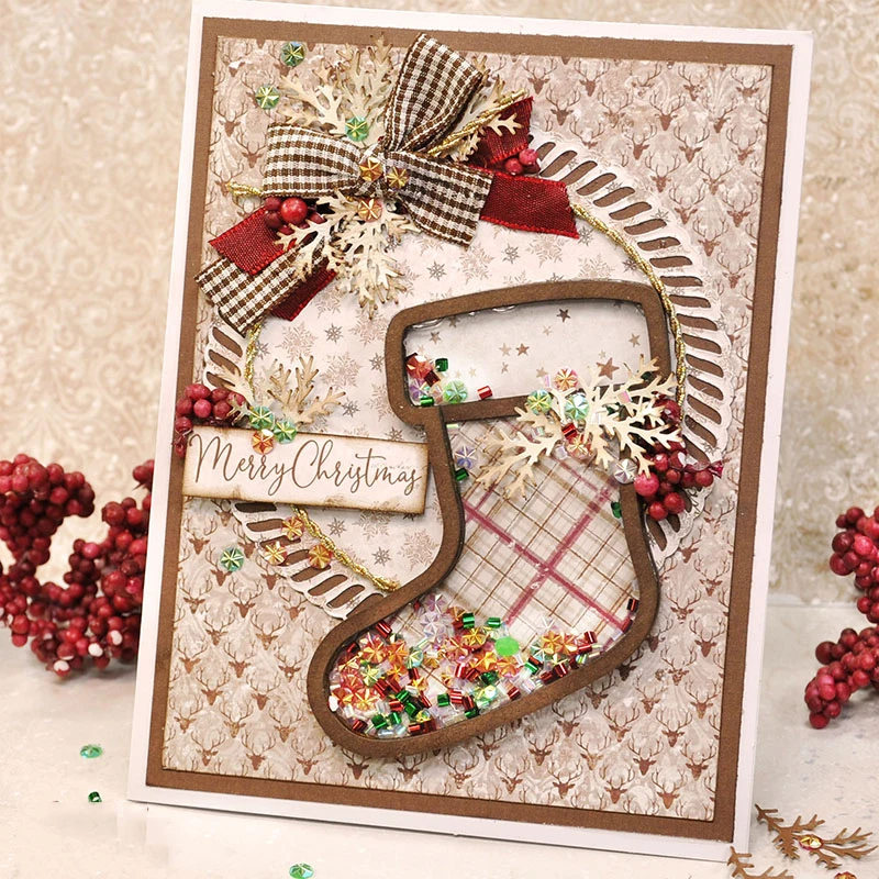 

Merry Christmas Stocking Shaker Cutting Dies Scrapbooking Stencil Template for DIY Embossing Paper Photo Album Cards Cut Die