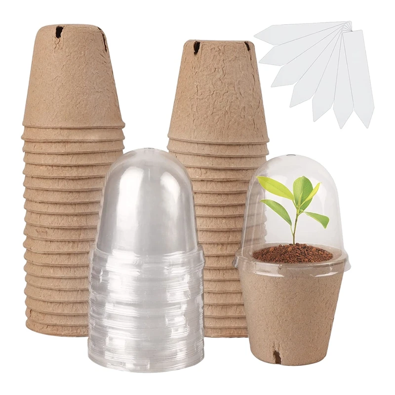 

36 Set Plant Nursery Pots With Humidity Dome, Seed Starter Pots Biodegradable Peat Pots, Seedlings Planting Pots