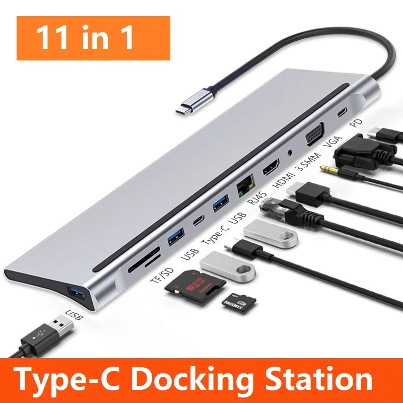 

Type-C Docking Station USB C Docks 4K HDMI VGA PD Charging Hubs Adapter For MacBook HP Dell XPS Lenovo Asus Huawei Xiaomi Razer
