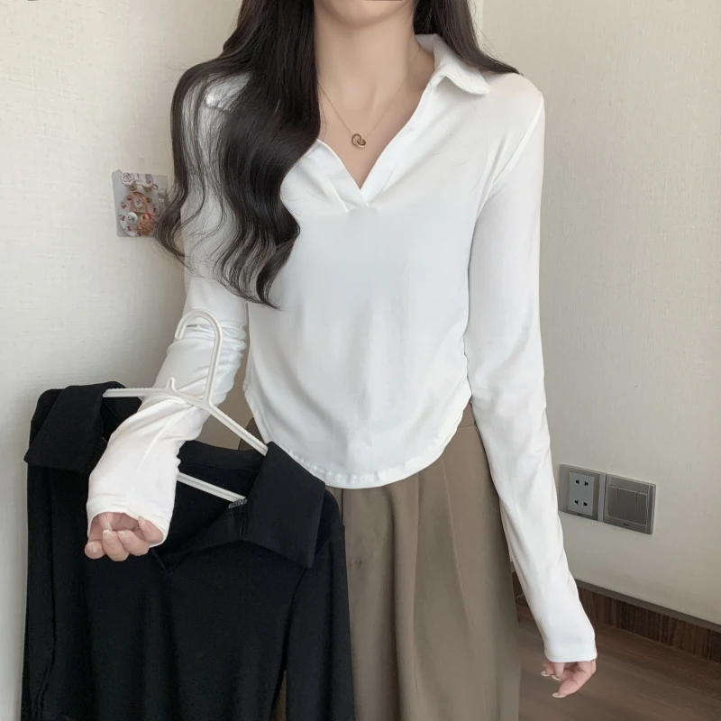 New Fashion Y2K T-shirt Woman Polo Collar OL Tee Shirt Femme Sexy Vinage Long Sleeve Clothes Women Solid Basic Tops
New Fashion Y2K T-shirt Woman Polo Collar OL Tee Shirt Femme Sexy Vinage Long Sleeve Clothes Women Solid Basic Tops