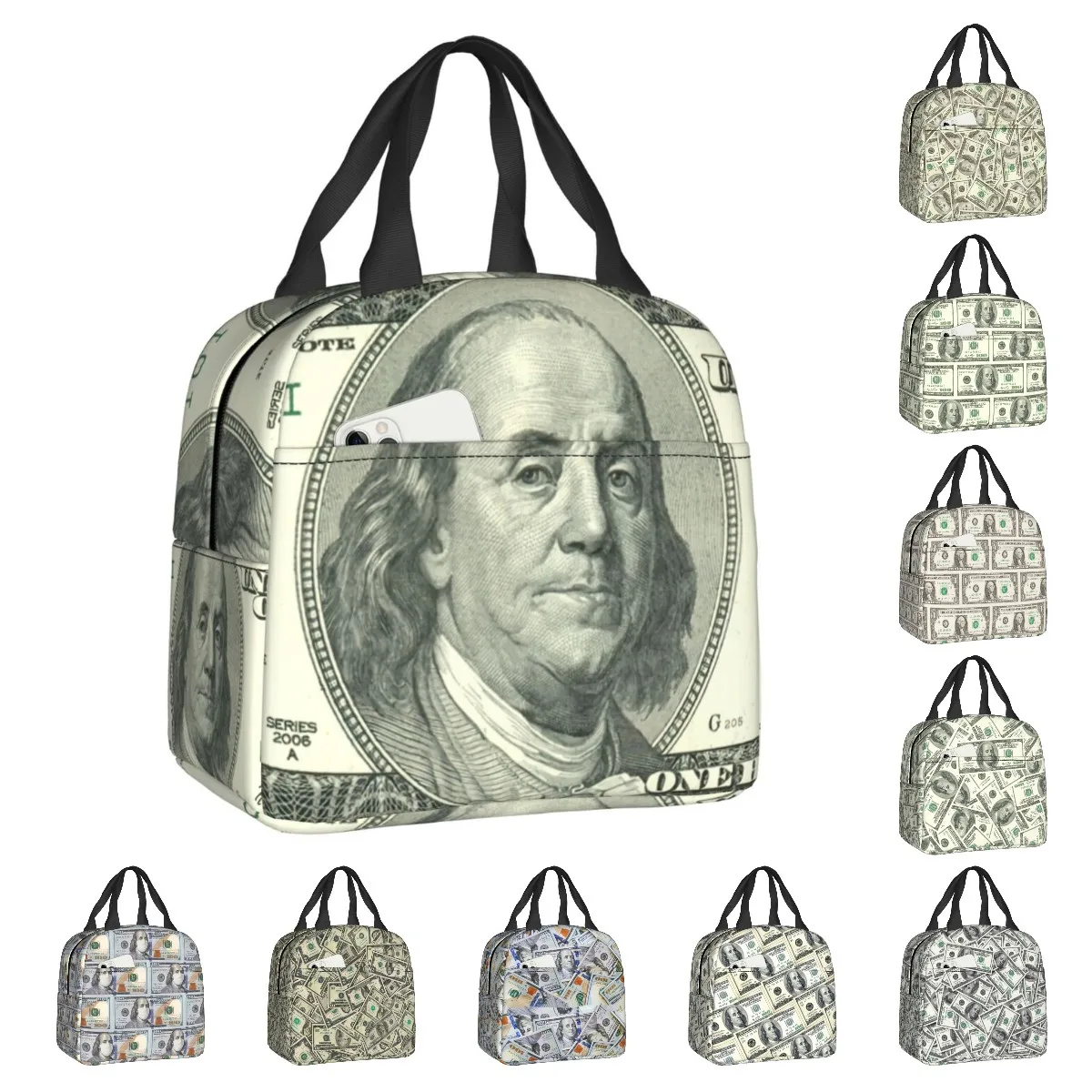 

Изолированная сумка для обеда с денежным узором, 100 долларов США, уличная герметичная Термосумка для пикника, подходит для женщин и детей