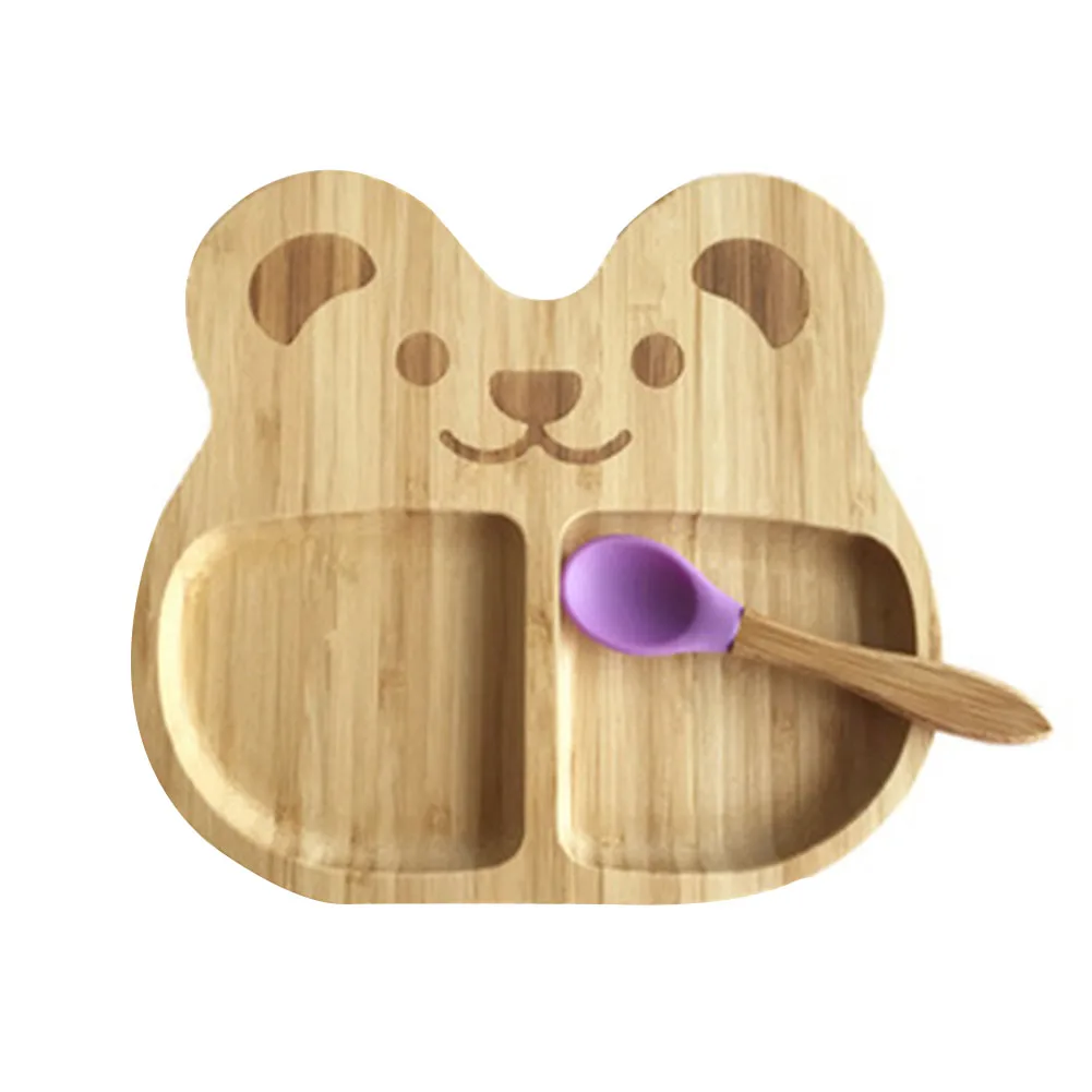 

С Spoone обучение портативная Милая Нескользящая детская бамбуковая тарелка для кормления детей дома панда форма мультфильм присоска