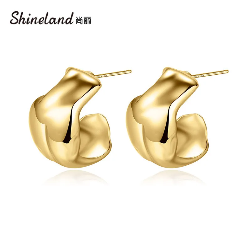 

Shineland 2023 New Gold Color Stud Earrings For Women Irregular Geometric Punk Metal Brincos Statement Jewelry Bijoux Party Gift