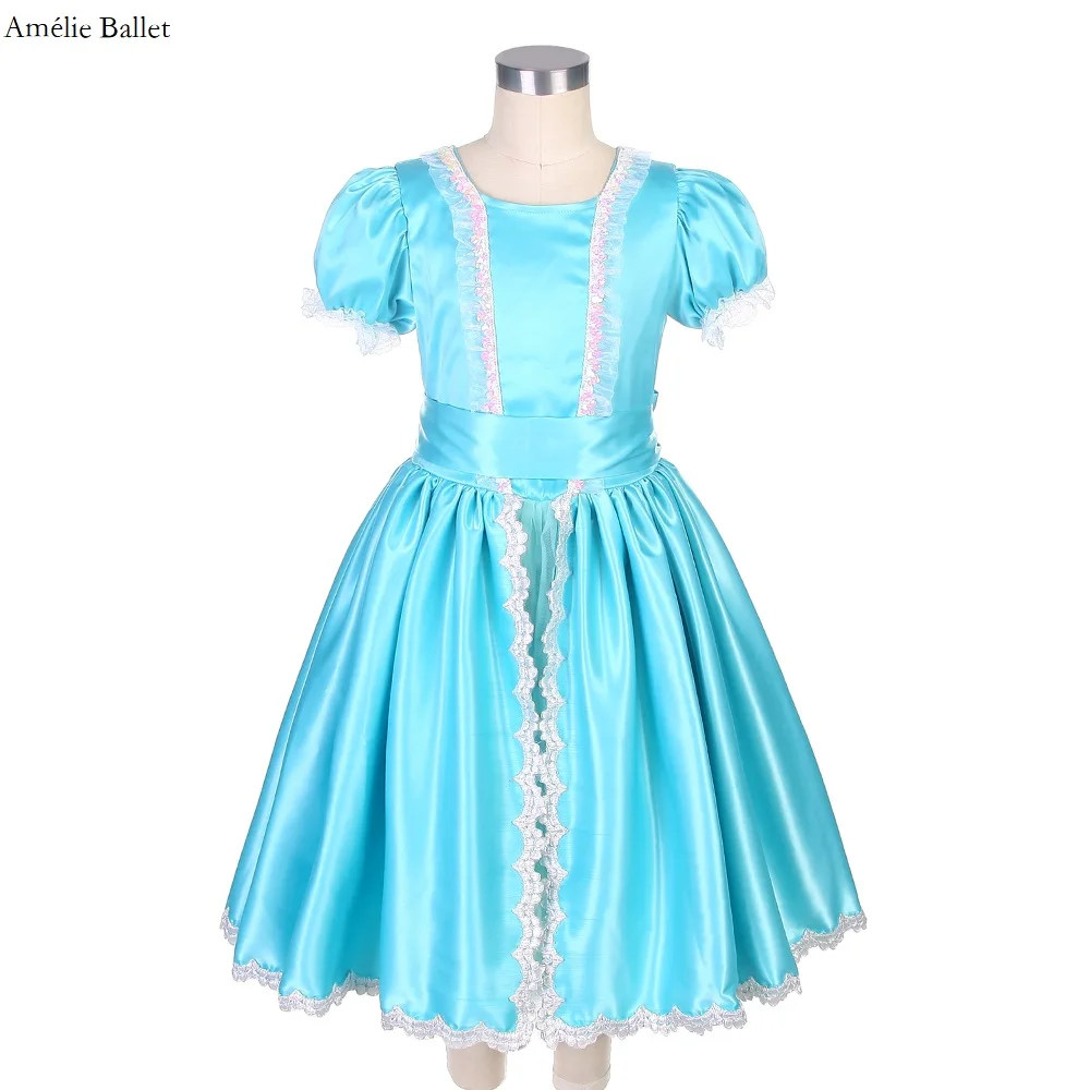 

22114 Short Sleeves Aqua Blue Satin Top Bodice with the Soft Tulle Tutu Girls & Women Ballet Dancing Performance Theater Costume