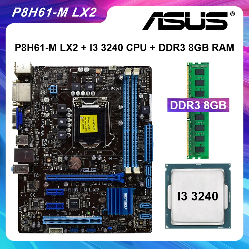 ASUS P8H61-M LX2 Motherboard 1155 With I3 3240 CPU Processor DDR3 8GB RAM Memory Motherboard Set Intel H61 PCIe X16 USB2.0 SATA2
ASUS P8H61-M LX2 Motherboard 1155 With I3 3240 CPU Processor DDR3 8GB RAM Memory Motherboard Set Intel H61 PCIe X16 USB2.0 SATA2