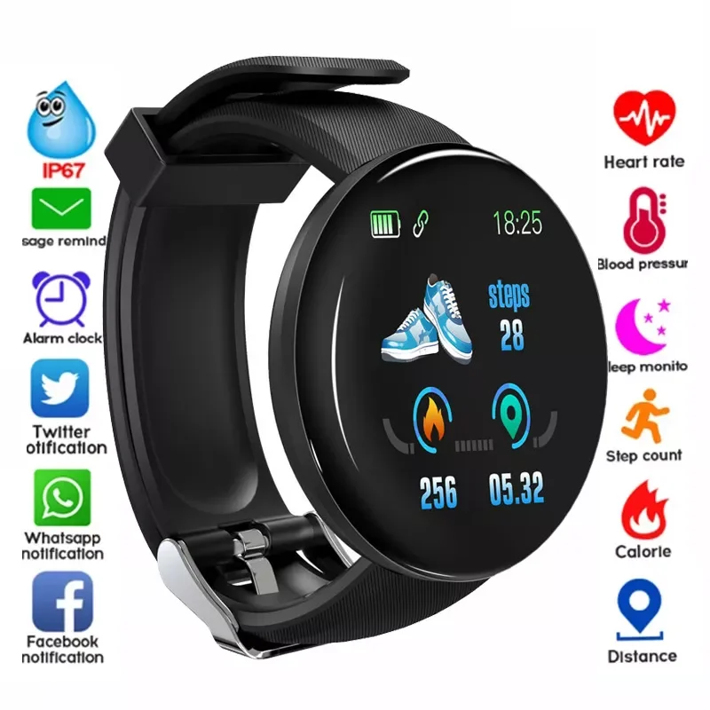 D18 Smart Watch Heart Rate Blood Pressure Fitness Tracker Men Women Smart Wristband Waterproof Sport Smartwatch For Android IOS
D18 Smart Watch Heart Rate Blood Pressure Fitness Tracker Men Women Smart Wristband Waterproof Sport Smartwatch For Android IOS